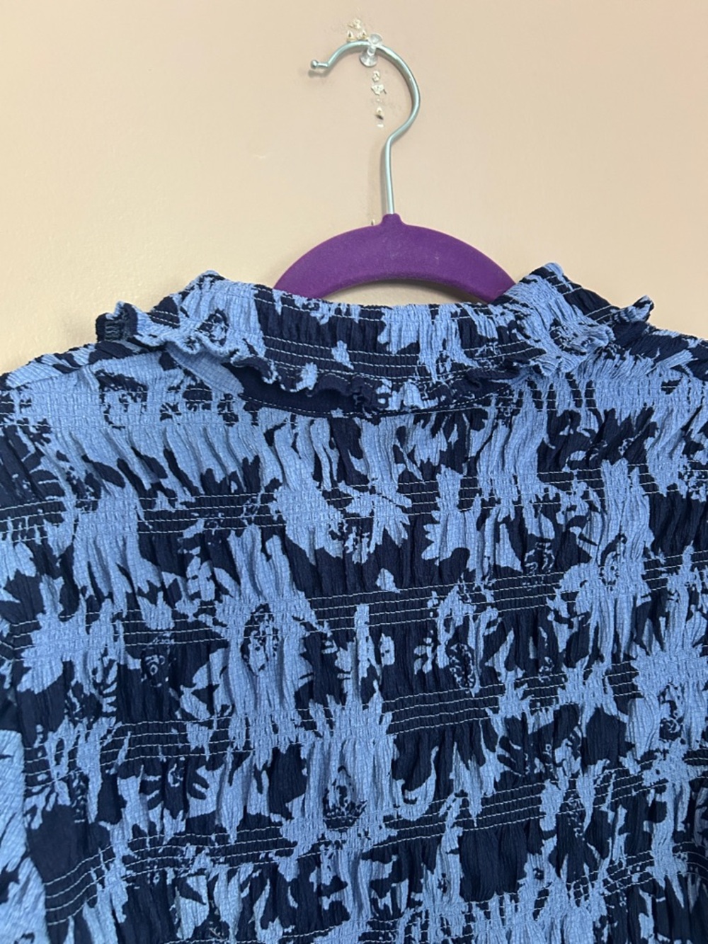 Anthropologie Maeve Smocked Ruffle Button-Front Top Blue Abstract Print  Size M - Picture 5 of 14